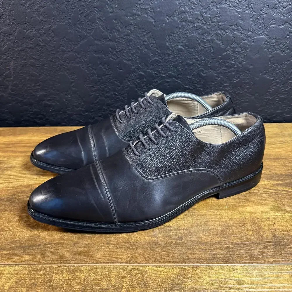 Antonio Cerrelli 6721 Black Faux Leather Cap Toe Oxford Dress Shoes Mens 9.5